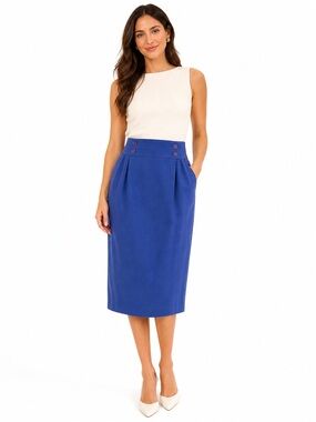VTGDiorBlue Wool Pencil Skirt Sz 6 HighWaist Tailored Luxury Classic Minimalist
